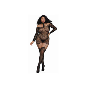 Bodystocking résille guêpière grande taille réversible avec tour de cou 